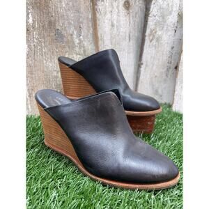 KORK-EASE Lanka Black Leather Mule Wedge Block Heels Women's 9